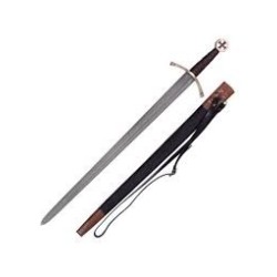 Espada medieval europea con empuñadura de cuero y guarda de metal